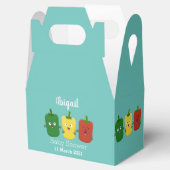Cute bell pepper capsicum trio zingende cartoon bedankdoosjes (Geopend)