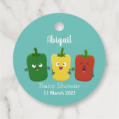 Cute bell pepper capsicum trio zingende cartoon bedankjes labels (Achterkant)