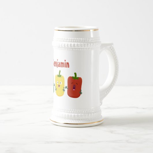 Cute bell pepper capsicum trio zingende cartoon bierpul (Voorkant rechts)