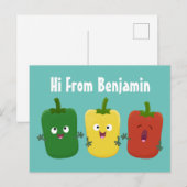Cute bell pepper capsicum trio zingende cartoon briefkaart (Voorkant / Achterkant)