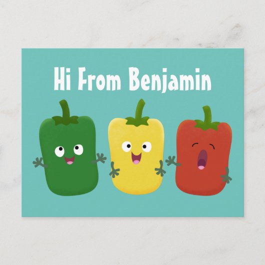 Cute bell pepper capsicum trio zingende cartoon briefkaart (Voorkant)