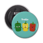 Cute bell pepper capsicum trio zingende cartoon button flesopener (Voorkant)
