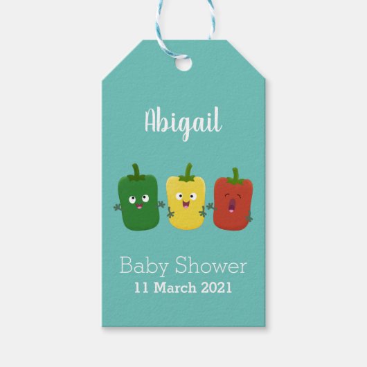 Cute bell pepper capsicum trio zingende cartoon cadeaulabel (Voorkant)
