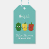 Cute bell pepper capsicum trio zingende cartoon cadeaulabel (Achterkant)