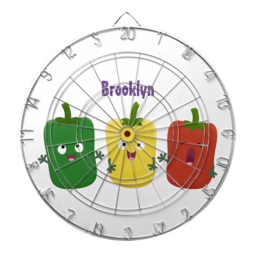 Cute bell pepper capsicum trio zingende cartoon dartbord (Voorkant)