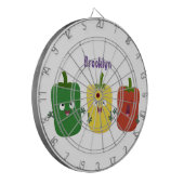 Cute bell pepper capsicum trio zingende cartoon dartbord (Voorkant Links)