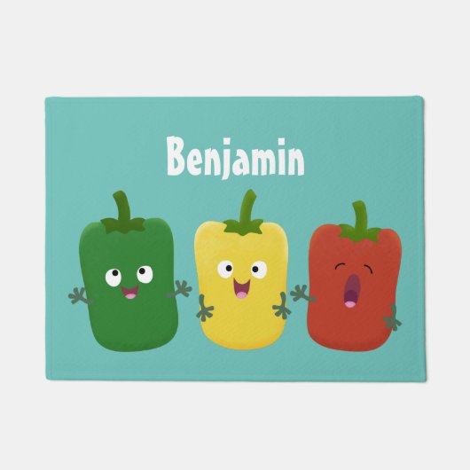 Cute bell pepper capsicum trio zingende cartoon deurmat (Voorkant)