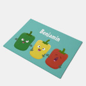 Cute bell pepper capsicum trio zingende cartoon deurmat (Schuin)