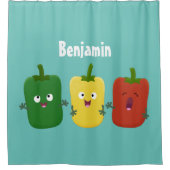 Cute bell pepper capsicum trio zingende cartoon douchegordijn (Voorkant)