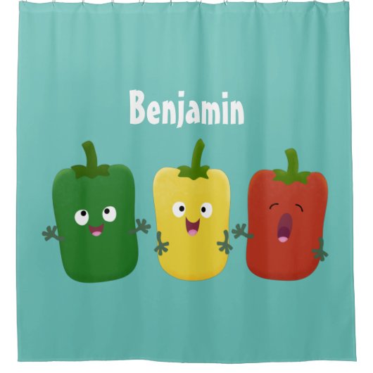 Cute bell pepper capsicum trio zingende cartoon douchegordijn (Voorkant)