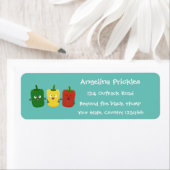 Cute bell pepper capsicum trio zingende cartoon etiket (Insitu)