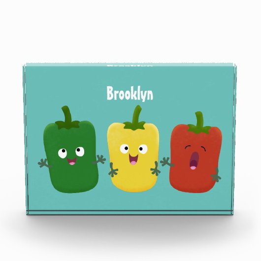 Cute bell pepper capsicum trio zingende cartoon fotoblokken (Voorkant)
