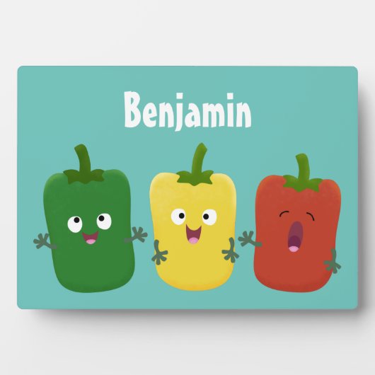 Cute bell pepper capsicum trio zingende cartoon fotoplaat (voorkant)