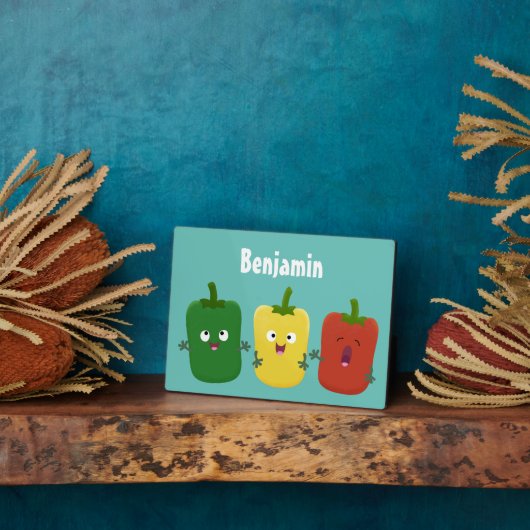 Cute bell pepper capsicum trio zingende cartoon fotoplaat (Zijkant)