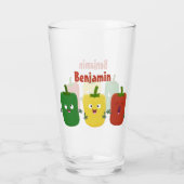 Cute bell pepper capsicum trio zingende cartoon glas (Achterkant)
