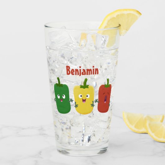 Cute bell pepper capsicum trio zingende cartoon glas (Achterkant ijs)