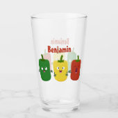 Cute bell pepper capsicum trio zingende cartoon glas (Voorkant)