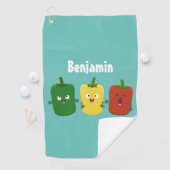 Cute bell pepper capsicum trio zingende cartoon golfhanddoek (Insitu)