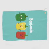 Cute bell pepper capsicum trio zingende cartoon golfhanddoek (Horizontaal)