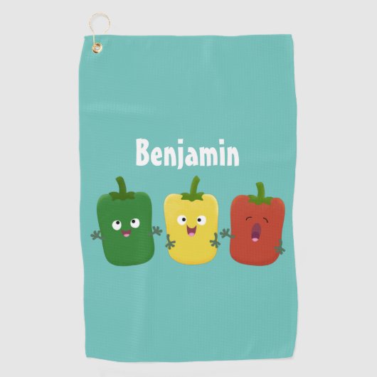 Cute bell pepper capsicum trio zingende cartoon golfhanddoek (Voorkant)