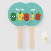 Cute bell pepper capsicum trio zingende cartoon handwaaier (Voorkant en achterkant)