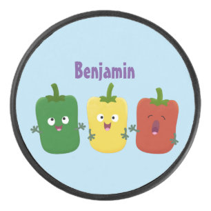 Cute bell pepper capsicum trio zingende cartoon hockey puck