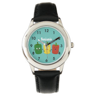 Cute bell pepper capsicum trio zingende cartoon horloge