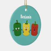 Cute bell pepper capsicum trio zingende cartoon keramisch ornament (Rechts)