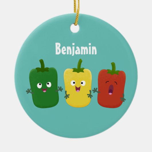 Cute bell pepper capsicum trio zingende cartoon keramisch ornament (Voorkant)