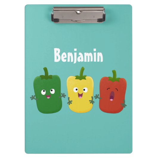Cute bell pepper capsicum trio zingende cartoon klembord (Voorkant)