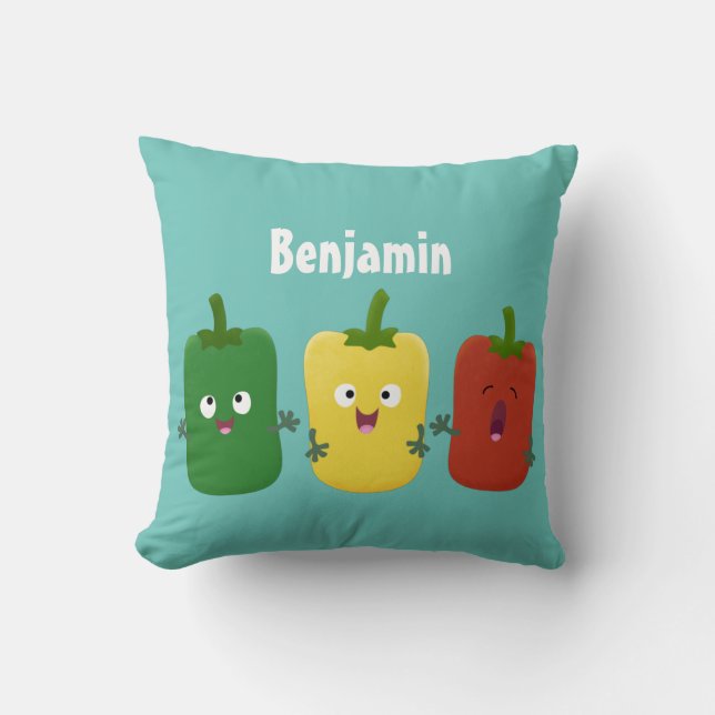Cute bell pepper capsicum trio zingende cartoon kussen (Voorkant)
