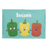 Cute bell pepper capsicum trio zingende cartoon kussensloop (Achterkant)