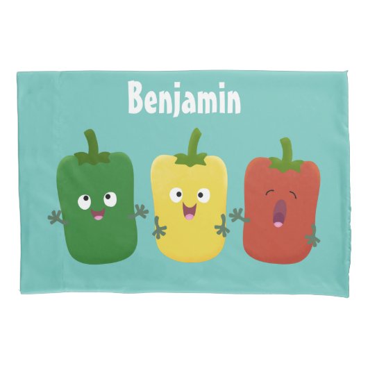 Cute bell pepper capsicum trio zingende cartoon kussensloop (Voorkant)
