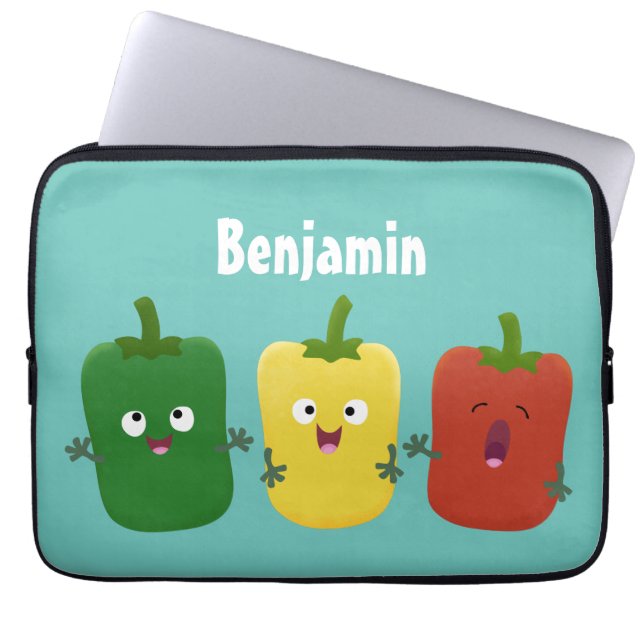 Cute bell pepper capsicum trio zingende cartoon laptop sleeve (Voorkant)