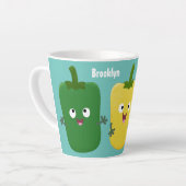 Cute bell pepper capsicum trio zingende cartoon latte mok (Linkerhoek)