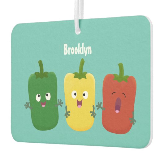 Cute bell pepper capsicum trio zingende cartoon luchtverfrisser (Links)