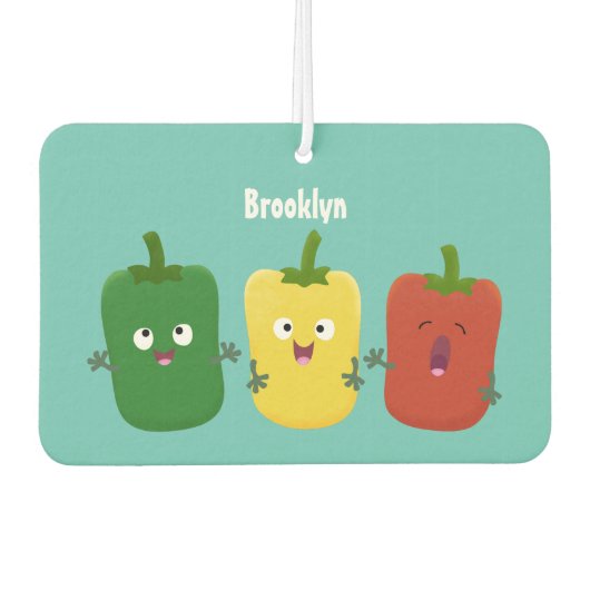 Cute bell pepper capsicum trio zingende cartoon luchtverfrisser (Voorkant)