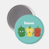 Cute bell pepper capsicum trio zingende cartoon magneet (Voorkant / Achterkant)