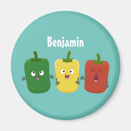 Cute bell pepper capsicum trio zingende cartoon magneet (Voorkant)