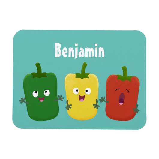 Cute bell pepper capsicum trio zingende cartoon magneet (Horizontaal)