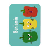 Cute bell pepper capsicum trio zingende cartoon magneet (Verticaal)