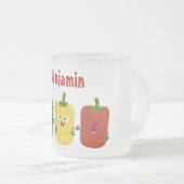 Cute bell pepper capsicum trio zingende cartoon matglas koffiemok (Voorkant rechts)