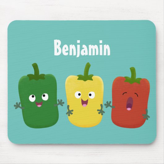 Cute bell pepper capsicum trio zingende cartoon muismat (Voorkant)
