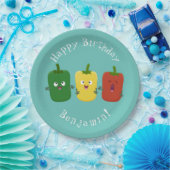 Cute bell pepper capsicum trio zingende cartoon papieren bordje (Feest)