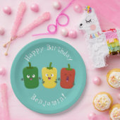 Cute bell pepper capsicum trio zingende cartoon papieren bordje (Feest)