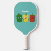 Cute bell pepper capsicum trio zingende cartoon pickleball paddle (Voorkant)