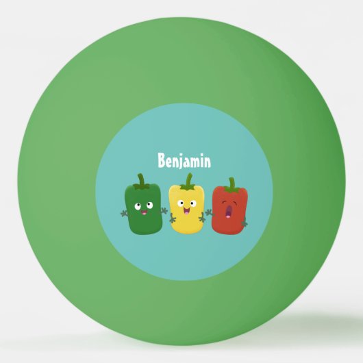 Cute bell pepper capsicum trio zingende cartoon pingpongbal (Achterkant)