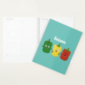 Cute bell pepper capsicum trio zingende cartoon planner (Display)