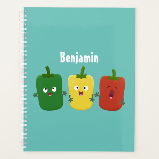 Cute bell pepper capsicum trio zingende cartoon planner (Voorkant)