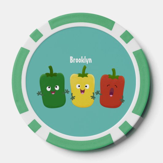 Cute bell pepper capsicum trio zingende cartoon poker chips (Achterkant)
